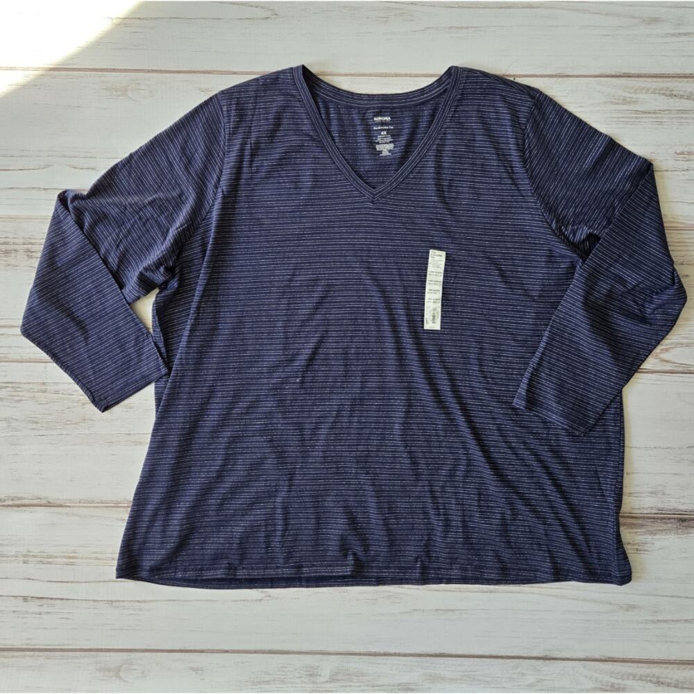 Sonoma Navy Blue and Silver Stripe Every Day Tee sz 4X New